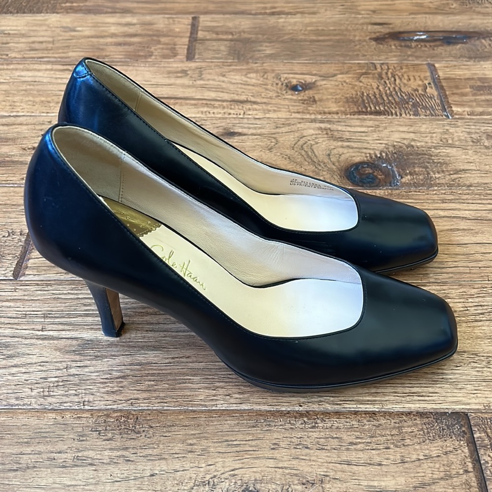 Cole Haan Nike Air Carma Black Leather Pump Square Toe Size 9.5 - Picture 4 of 12